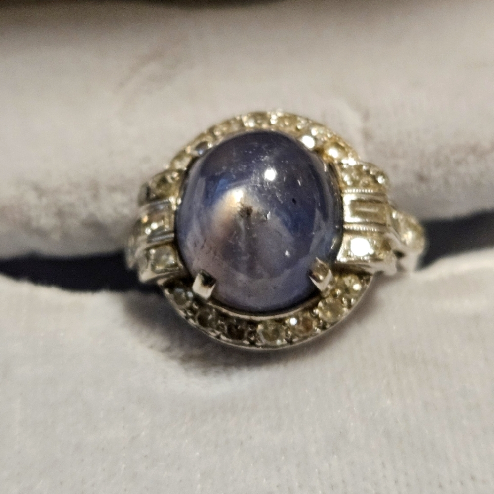 Stunning star sapphire and diamond vintage ring sz 5.5